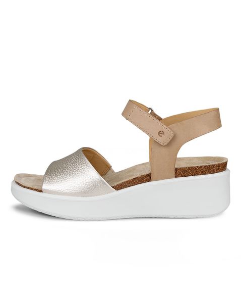 Sandale casual dama ECCO Flowt Wedge Cork (Metallics / Pure white gold)